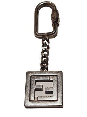 vintage FENDI Key Ring carabiner keychain Bag Charm metal Logo Silver holder